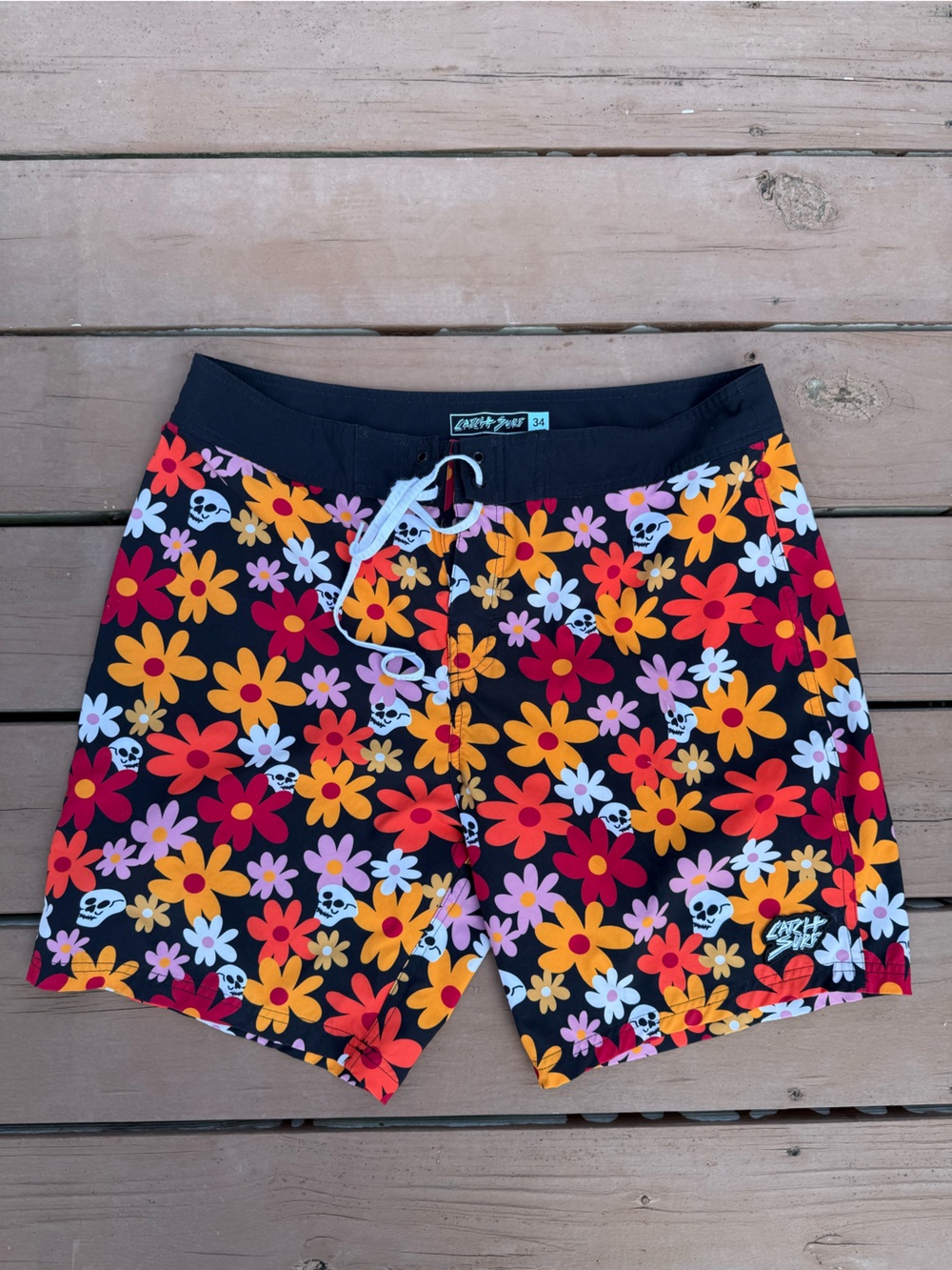 Catch surf size 34 Drawstring Swim Shorts - Black with Orange Pink